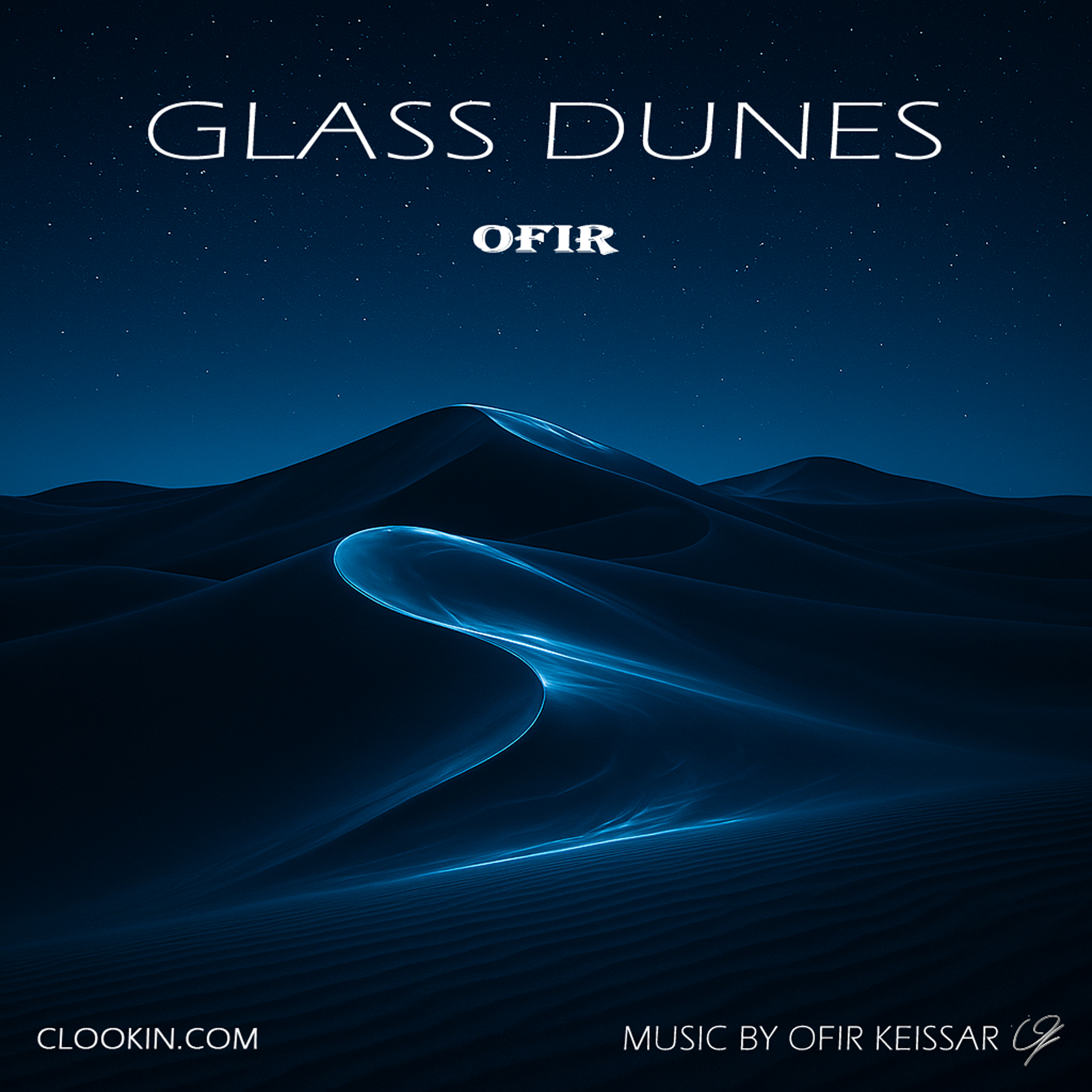 Glass Dunes album cover showing glowing glass-like dunes at night
